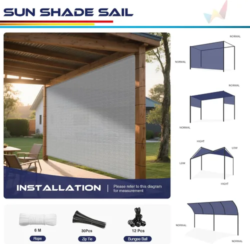 Vista 4 de Windscreen4less Toldo parasol rectangular de 6 x 12 pies con ojales, para exteriores, patio, jardín, patio trasero, gris claro