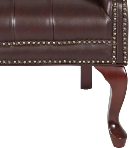 Vista 7 de Sillón clásico de oficina con brazos sólidos, respaldo alto, Metal Madera, Marrón