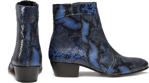Vista 6 de Club Cubano EMMANUEL - Botas de tacón cubano de piel con estampado de serpiente color azul