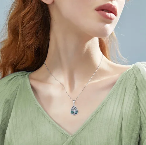 Vista 2 de ONEFINITY Collar de plata de ley 925 con diseño de árbol de la vida con colgante de nudo celta de concha de abulón para mujer