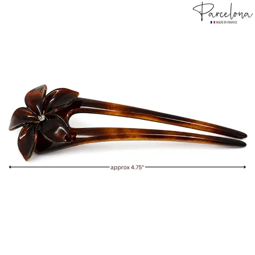 Vista 4 de Parcelona French Belle Flower Gran Tortuga Shell Brown Slide Hair Celuloide Chignon Moño Pelo Updo U Stick Pin con cristal