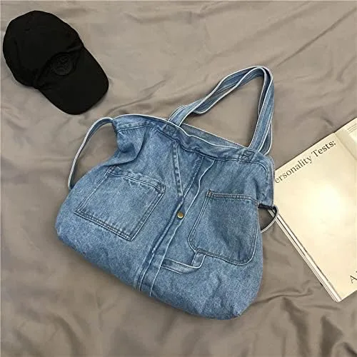 Vista 5 de Bolso bandolera de lona de mezclilla para mujeres y hombres, bolso de mano casual retro estético, bolso cruzado Hobo