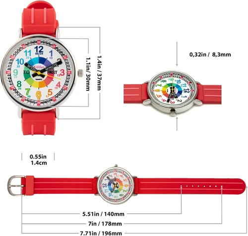 Vista 5 de Kiddus Educational Kids Watch for Children Boy and Girl. Analogue Time Teacher Wristwatch with Exercises. Japanese Quartz Movement. Easy to Read and