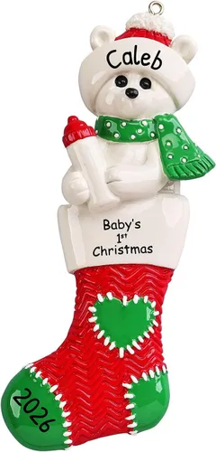 Vista 4 de Adorno personalizado de oso polar 2024-1ª Navidad, adornos de oso polar azul para árbol de Navidad, regalos para amantes de los animales, decoración
