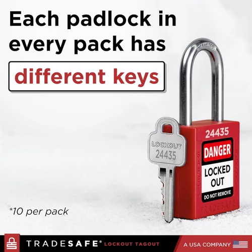 Vista 7 de TRADESAFE Juego de cerraduras de bloqueo - 7 cerraduras de loto rojas, cerraduras de bloqueo con llave diferente, 1 llave por cerradura, candados