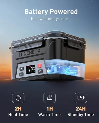 Vista 2 de EAST OAK Caja de almuerzo eléctrica inalámbrica para adultos, caja de almuerzo autocalentable recargable de 5.5 tazas - Calentamiento automático