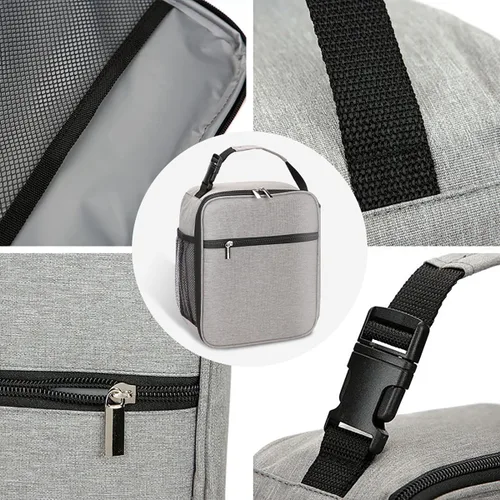 Vista 3 de Lonchera aislada para hombres y mujeres, lonchera a prueba de fugas con bolsillos de malla para el trabajo, gimnasio, viajes o campamento, ligera