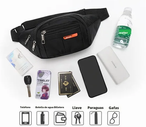 Vista 5 de BetterJonny - Riñonera resistente al agua con correa de hebilla ajustable para hombres y mujeres, 4 bolsillos con cremallera, riñonera para Negro