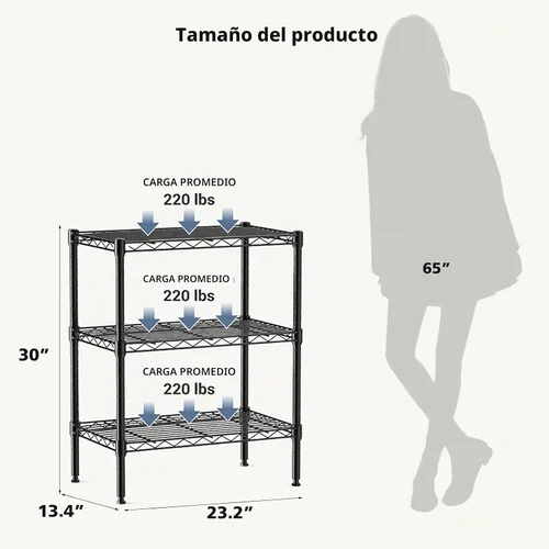Vista 3 de DUMOS Estantes de almacenamiento de alambre de metal de 3 niveles, estante de almacenamiento ajustable de pie, organizadores de estantería de acero