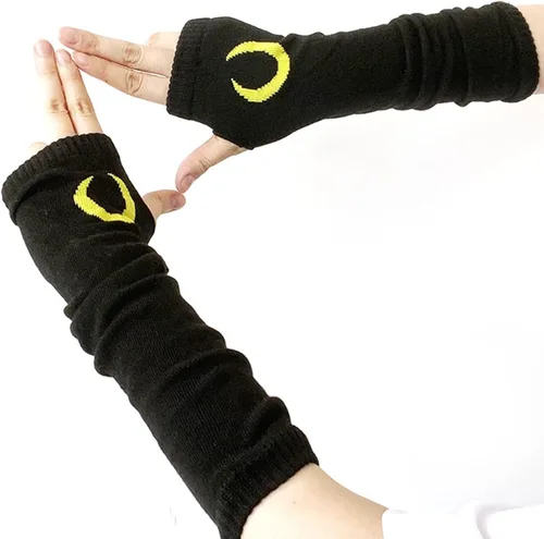 Vista 4 de Guantes góticos para mujer, sin dedos, punk, ninja, luna, sol, rayo bordado