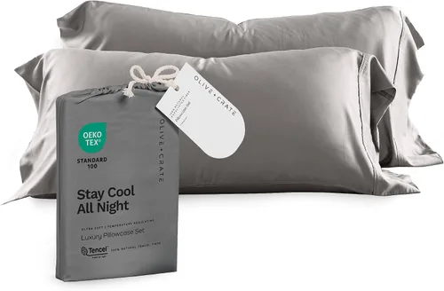 Vista 16 de Olive + Crate Tencel - Fundas de almohada de eucalipto, 100% Tencel Lyocell fundas de almohada refrescantes para personas que duermen con calor