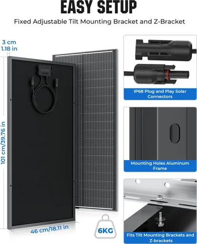Vista 6 de Panel Solar de 18BB 100 Vatios, Panel Solar N-Type de 12V 100W, Módulos PV Monocristalinos de Alta Eficiencia del 25% para RV, Marino, Techo