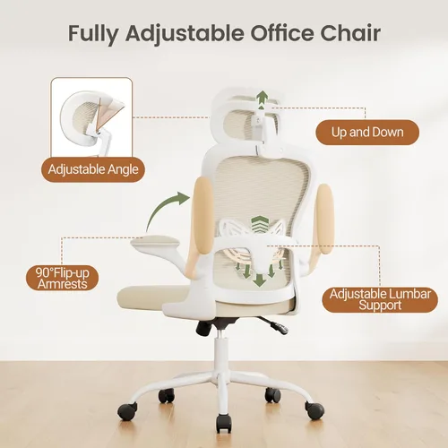 Vista 5 de Homall Silla ergonómica de oficina para computadora, silla de escritorio con reposacabezas 3D, soporte lumbar ajustable, silla de malla con respaldo