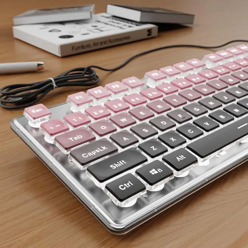 Vista 11 de SEUNKWANG EWEADN GX710S - Teclados retroiluminados para computadora, teclado USB con cable con retroiluminación blanca, panel de metal, Plug and