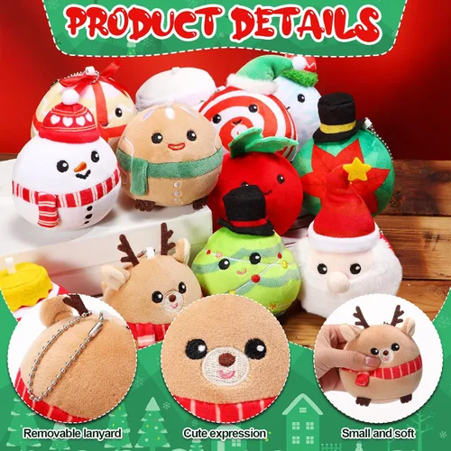 Vista 2 de Aoriher 12 piezas Adornos de Navidad de felpa 8 centímetros Muñeca de felpa Juguetes de Papá Noel, muñeco de nieve, pan de jengibre, árbol