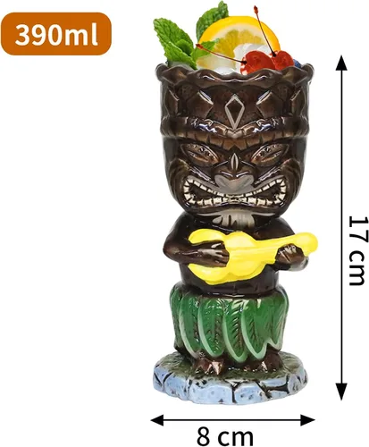 Vista 2 de SuproBarware Tiki - Juego de tazas de cóctel de 10.1 fl oz, coloridas tazas de cóctel de cerámica, decoración hawaiana para fiestas exóticas