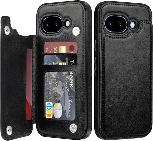 Vista 26 de Bizzib para Google Pixel 6A Funda de cuero tipo cartera con tarjetero, cubierta tipo libro con pata de pie, cierre magnético, funda protectora a