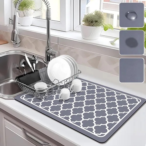 Vista 17 de Estera de secado para encimera de cocina, tapete de café con respaldo de goma absorbente que oculta manchas