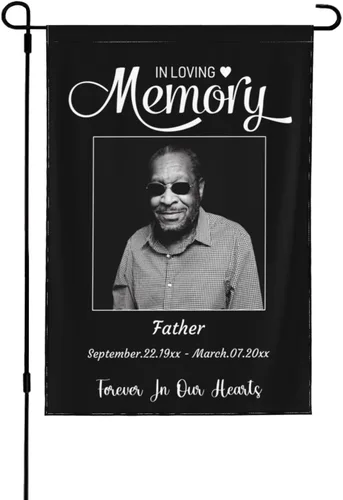 Vista 24 de Bandera de memoria personalizada con nombre de foto, fecha, letrero funerario personalizado, bandera conmemorativa personalizable para jardín