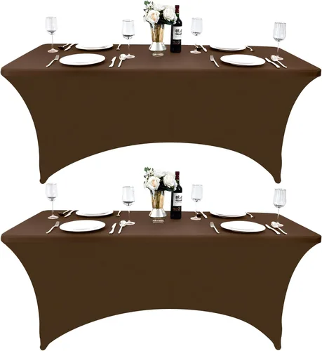 Vista 17 de Paquete de 2 Cubiertas de Mesa de Spandex de 4 pies para Mesas Plegables Rectangulares - Manteles Elásticos Ajustados Resistentes a las Arrugas