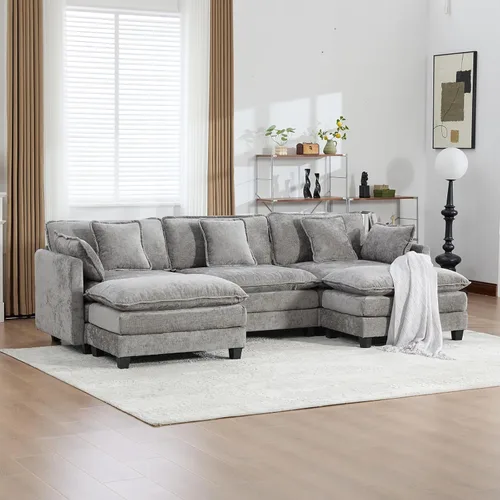 Vista 217 de Sofá seccional modular verde de 111.5", sofás seccionales grandes de 3 plazas para sala de estar, sofá nube oversized de tela chenille con otomana