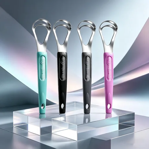 Vista 2 de Cbiumpro Paquete de 4 raspadores de lengua para niños y adultos, limpiador de lengua de acero inoxidable con estuche de viaje, reduce el mal aliento