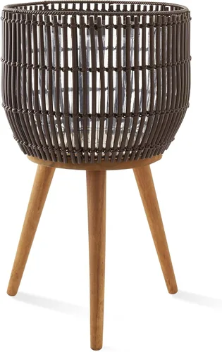 Vista 10 de Maceta Casafield para Interior con Soporte, Maceta de Piso Negra con Patas de Madera, Gran Cubierta de Maceta con Forro para Plantas de Casa