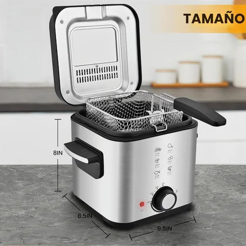 Vista 7 de Pukomc Freidora Eléctrica Profunda, Capacidad de Aceite de 1.5 Litros/1.6 Qt, Freidora Profunda Pequeña con Cesta para Uso Doméstico, Laterales
