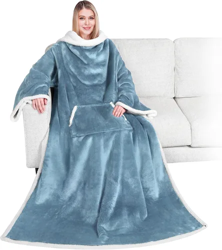 Vista 20 de PAVILIA Manta Sherpa Vestible con Mangas y Bolsillo, Manta Corporal Envolvente Gruesa de Felpa Acogedora para Adultos Mujeres Hombres, Regalo