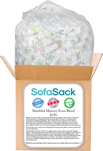 Vista 3 de Relleno de espuma triturada Sofa Sack: Relleno de espuma viscoelástica para puffs, camas de perro y almohadas, 20 libras, multicolor