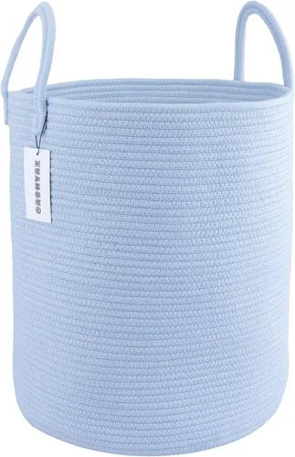 Vista 18 de XUANGUO - Cesta de lavandería de cuerda de algodón, cesta tejida de almacenamiento para ropa, cesta de mimbre para sala de estar, dormitorio, cesta