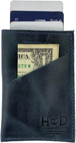 Vista 4 de Hide & Drink Cartera de cuero suave y funda para tarjeta hecha a mano azul pizarra
