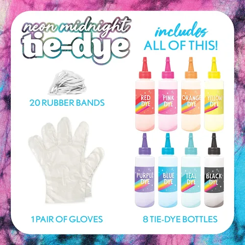 Vista 2 de Just My Style Kit de teñido anudado neón medianoche para crear hasta 18 accesorios de teñido anudado, gran juego de manualidades de teñido anudado