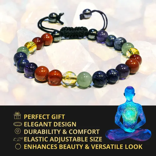 Vista 220 de Adjustable Crystal Bracelet – Gemstone Bead Bracelet with Adjustable Macrame String – Chic Gemstone Bracelet for Men and Women – 8mm Round Healing