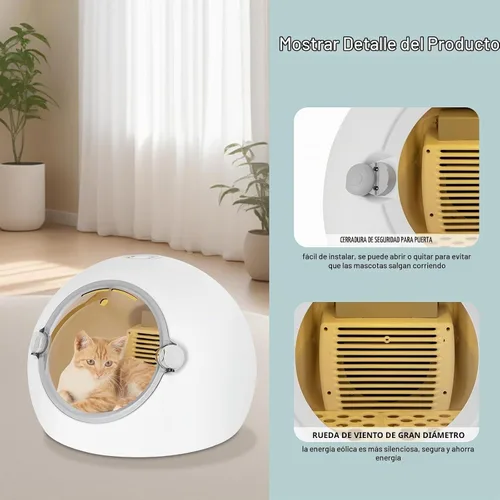 Vista 4 de Caja secadora de mascotas para gatos y perros pequeños de un radio de 16.5 lbs/16.53 libras, secado de 5 a 90 minutos, caja de secadora automática