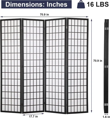 Vista 7 de Divisor de habitación de 4 paneles de 6 pies, divisor de privacidad plegable, pantalla divisora de habitación de madera, divisor de pared portátil
