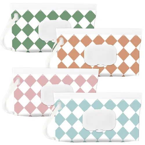 Vista 7 de FEBSNOW Paquete de 4 dispensadores de toallitas para bebé, soporte portátil recargable, contenedor de toallitas para bebés, dispensador