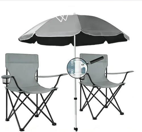 Vista 3 de Silla portátil de dos plazas con paraguas, para acampar en la playa y picnic