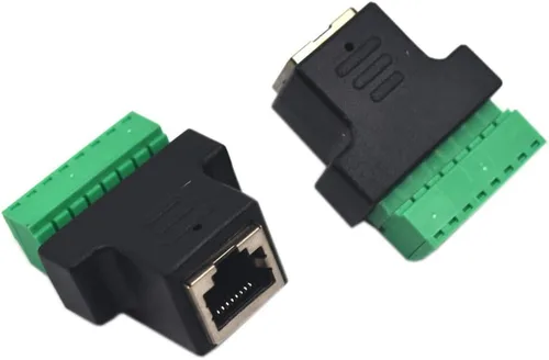 Vista 4 de Paquete de 2 adaptadores de bloque de terminales hembra Ethernet RJ45, enchufe de conector de extensión de cable de tornillo de tornillo de red RJ45