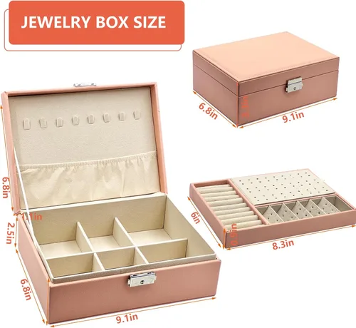 Vista 4 de CITZCFYU - Joyero organizador para regalos de mujer y niña, joyero de viaje con cerradura, estante de almacenamiento de piel sintética con bandeja