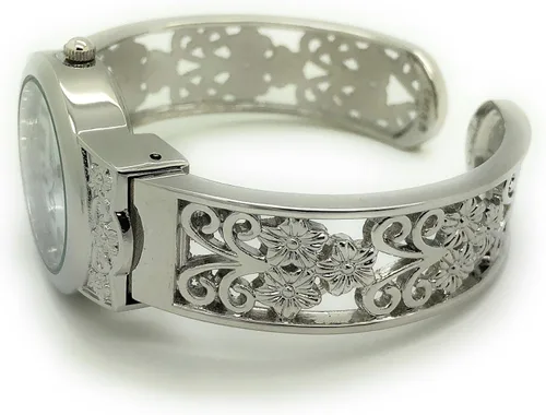 Vista 4 de Señoras elegante brazalete de metal brazalete reloj de moda esfera de perlas (plata)