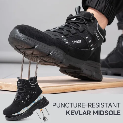 Vista 3 de Botas de punta de acero para hombre, botas de trabajo ligeras para hombres, botas de seguridad altas con suela media Kevlar resistente a pinchazos