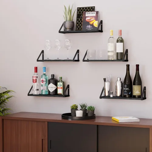Vista 4 de Wallniture Ponza - Estante flotante de pared de 17 x 4.5 pulgadas, estantes pequeños de madera para almacenamiento en la pared, estante montado