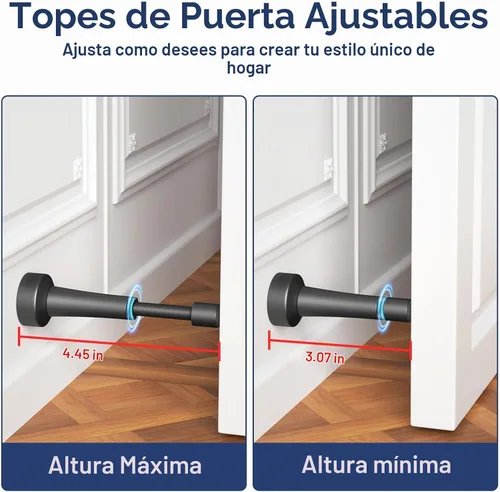 Vista 3 de Tope de puerta ajustable, tope de puerta de aluminio de 3.07 a 4.45 pulgadas para parte inferior de la puerta, tope de puerta negro mate para pared