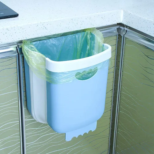 Vista 7 de BWGHBH Papelera colgante para puerta de armario de cocina, cubo de basura plegable para cocina, dormitorio, baño y automóvil (2.1 galones, caqui)