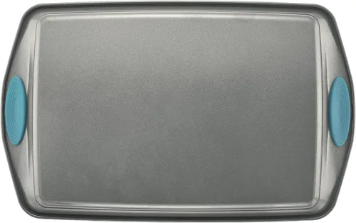Vista 11 de Rachael Ray Bakeware - Juego de bandejas antiadherentes para galletas, 3 piezas, gris con agarres azul agave