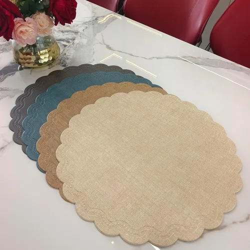 Vista 5 de Juego de 6 manteles individuales redondos para mesa de comedor, poliuretano impermeable, aislamiento térmico, resistente a las manchas
