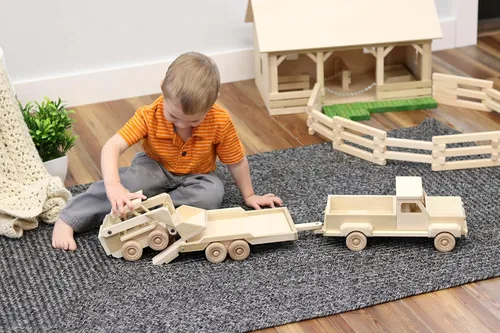 Vista 4 de Camión de madera y remolque plano con juego de skidloader