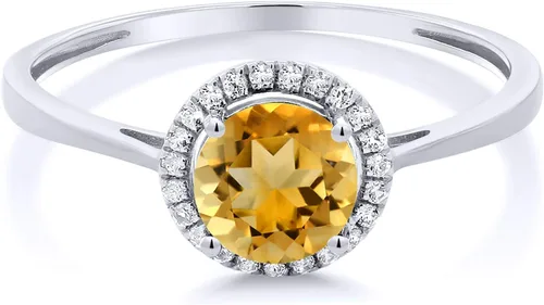 Vista 68 de Gem Stone King Anillo de compromiso de boda de oro blanco de 10 quilates con piedra natal y halo de diamantes Redondo de 0.236 in Anillo de oro