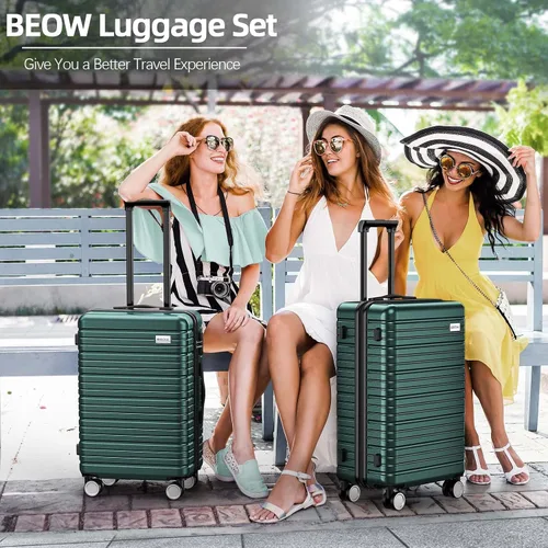 Vista 2 de BEOW Equipaje expandible liquidación 4 piezas Hardshell ligero PC+ABS Maleta Spinner Ruedas TSA Lock, Verde militar